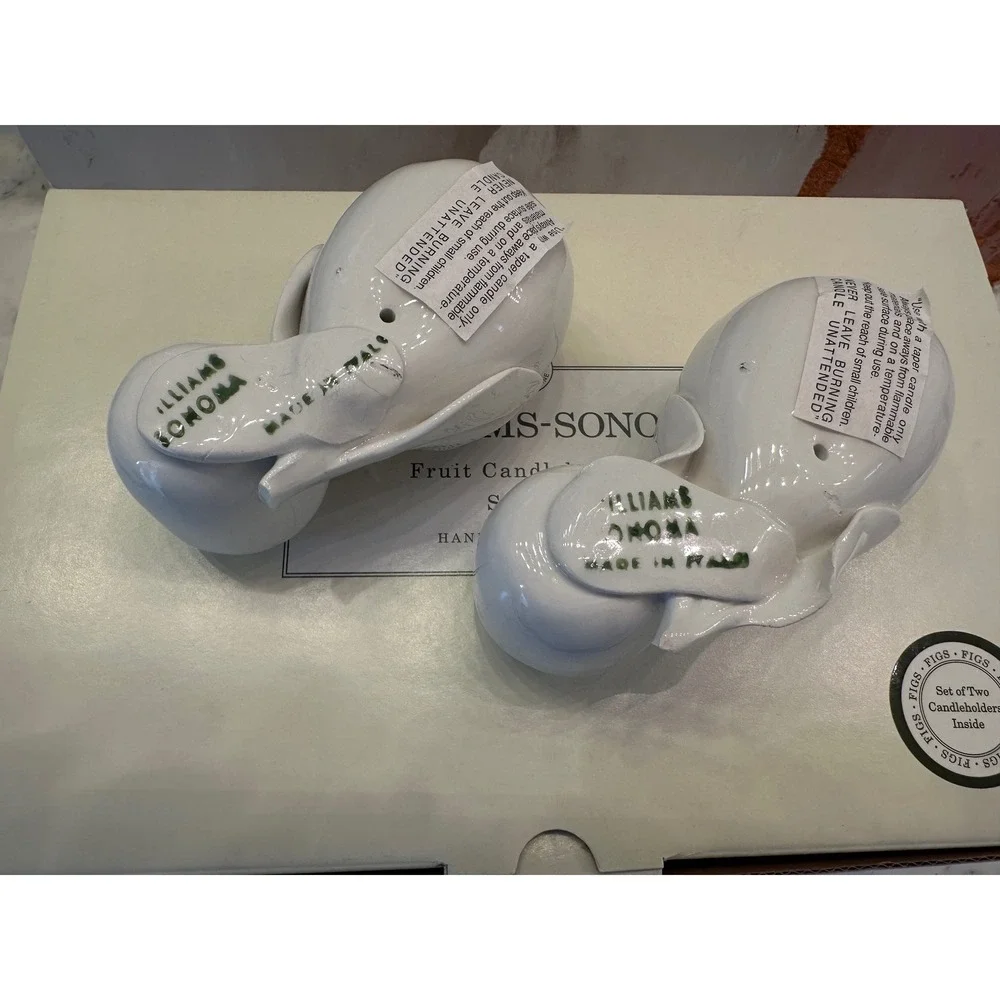 Williams Sonoma Grande Cuisine Fruit Candleholders Set/2 White Ceramic Italy Vtg